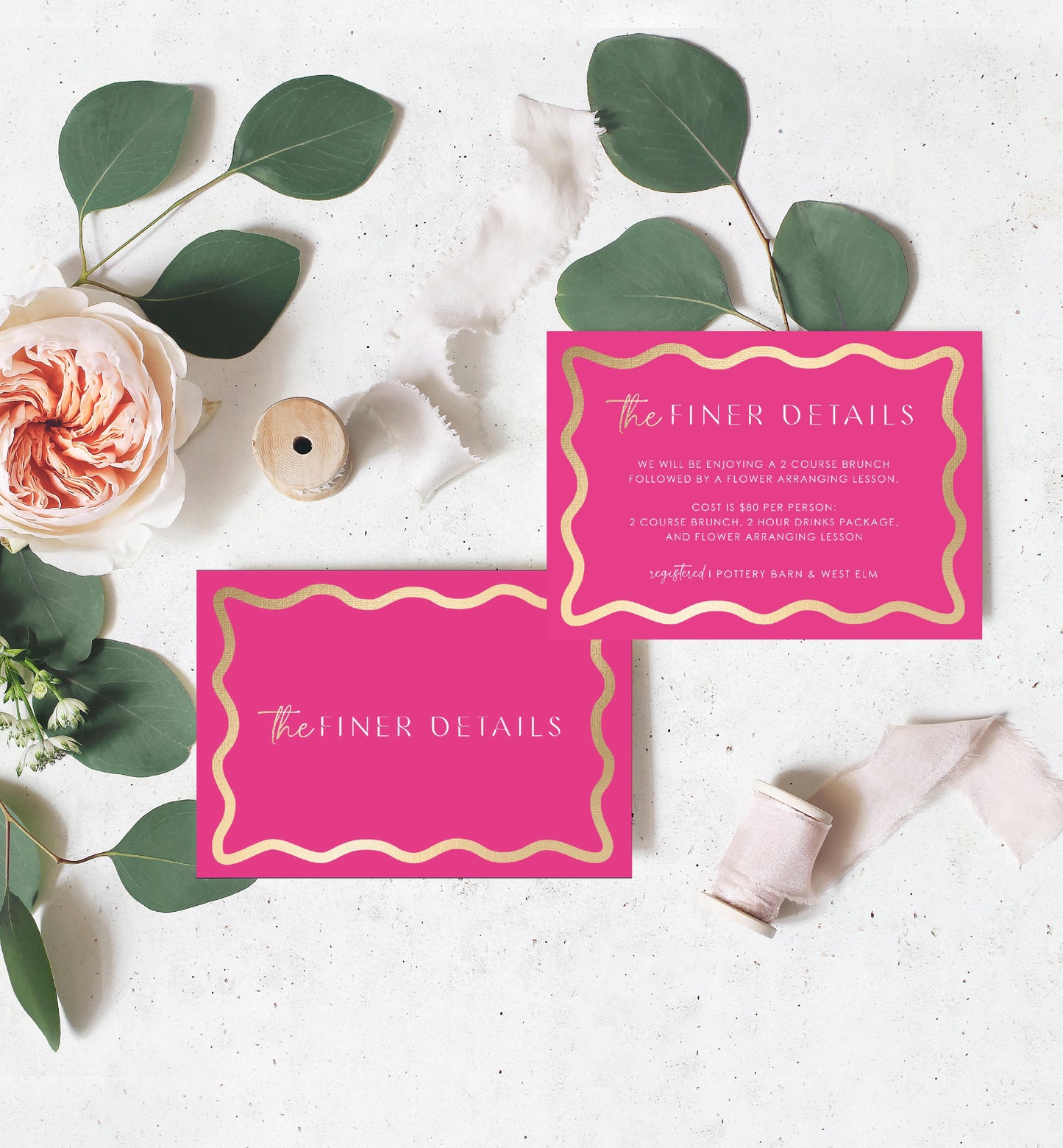 Wave Hot Pink Gold | Printable Bridal Shower Invitation Suite Template