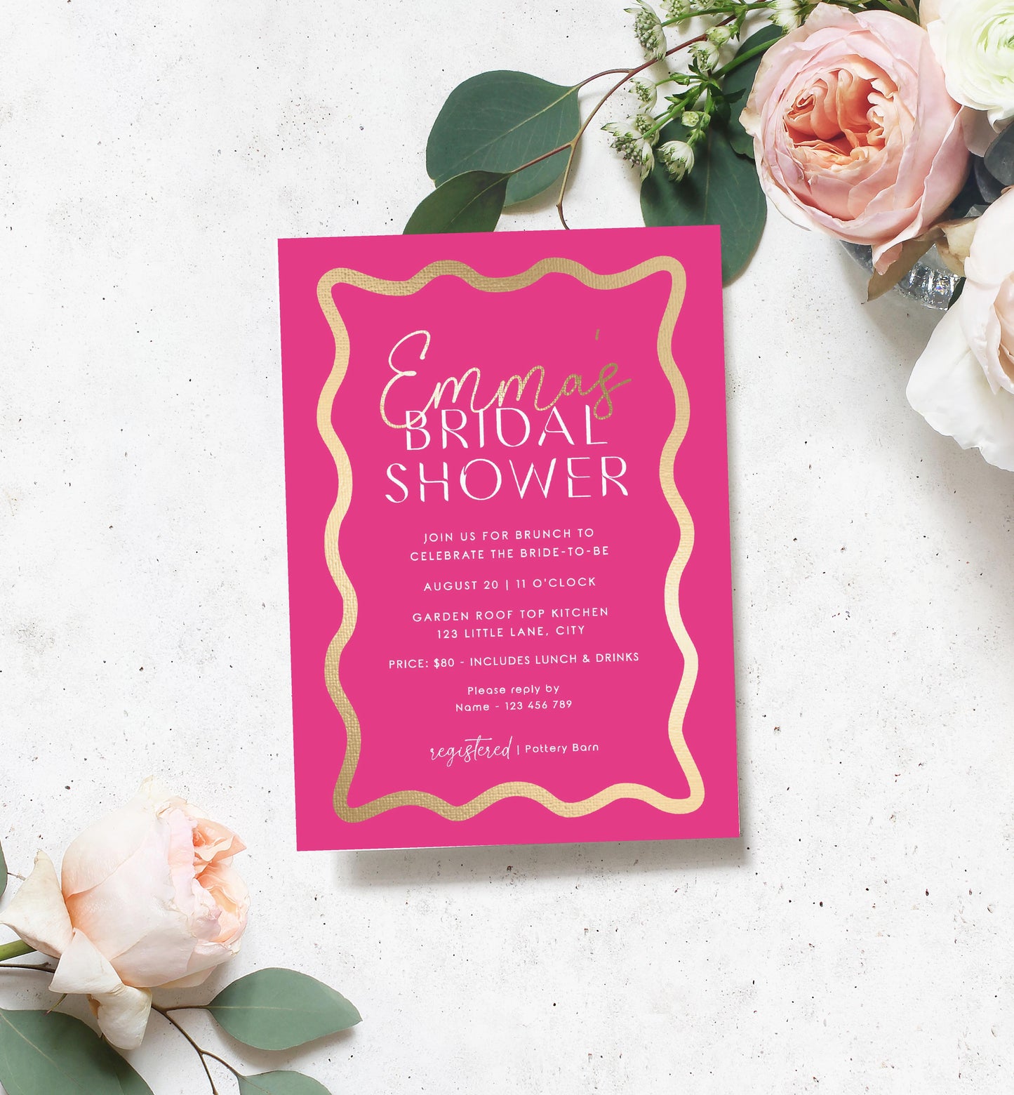 Wave Hot Pink Gold | Printable Bridal Shower Invitation Template