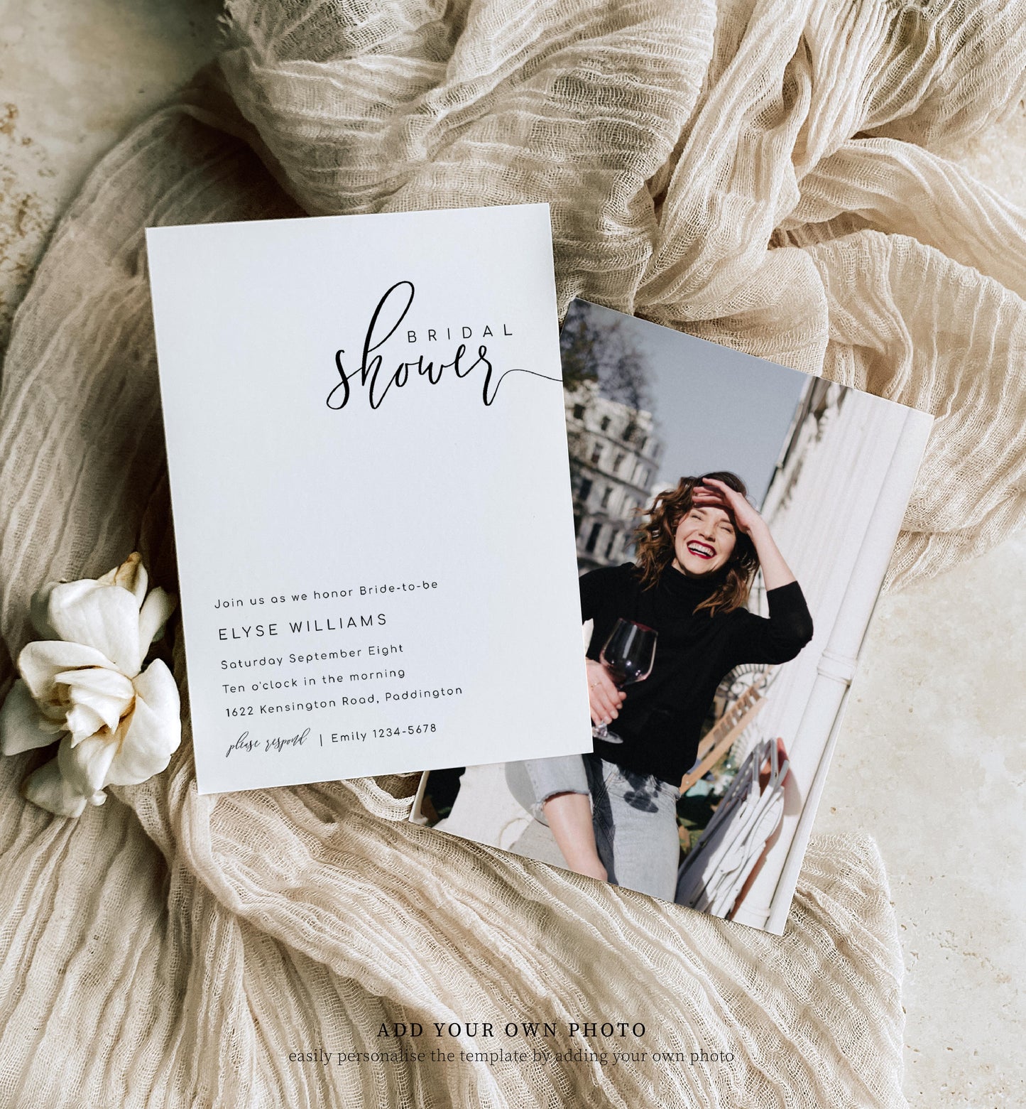 Lucas Script White | Printable Bridal Shower Invitation