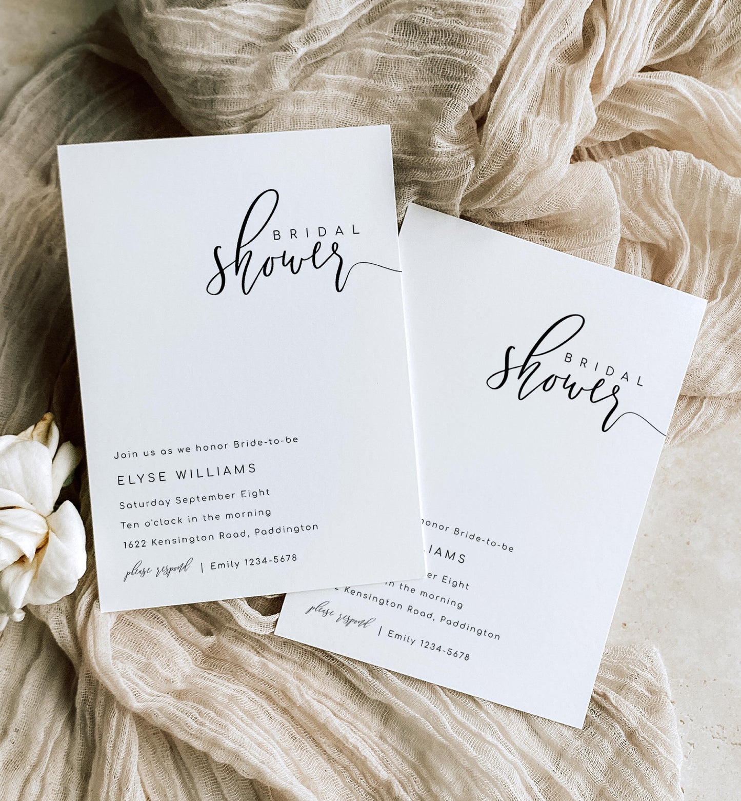 Lucas Script White | Printable Bridal Shower Invitation