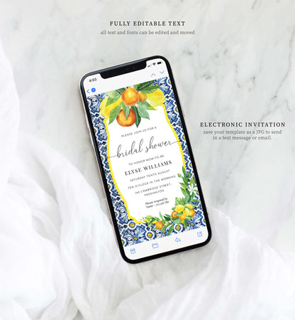 Positano Lemons Oranges | Smartphone Bridal Shower Invitation Template