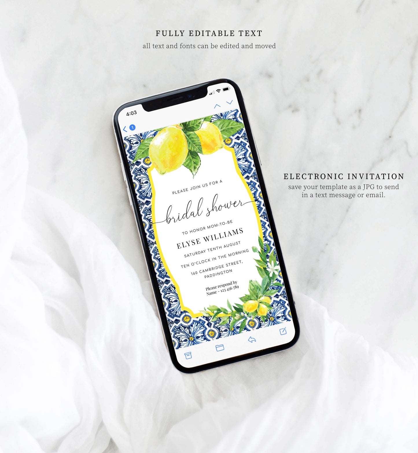 Positano Lemons | Smartphone Bridal Shower Invitation Template