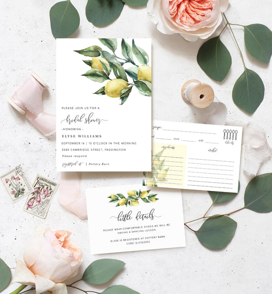 Tuscan Lemons | Printable Bridal Shower Invitation Suite - Black Bow Studio