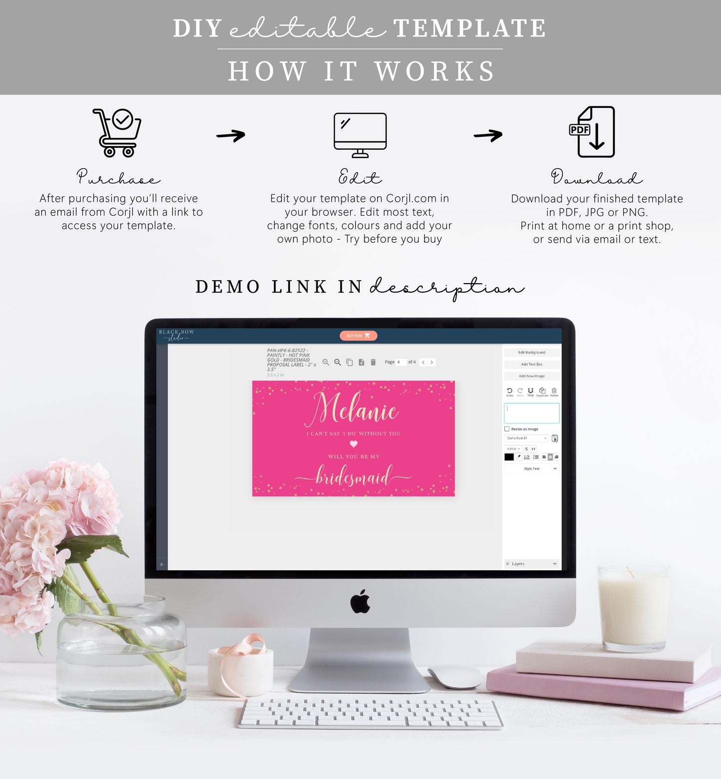 Paintly Hot Pink Gold | Printable Bridesmaid Proposal Label Template