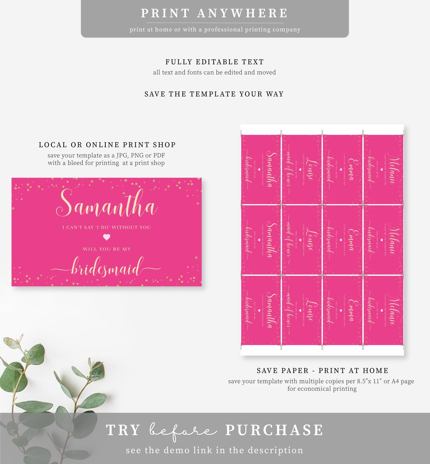 Paintly Hot Pink Gold | Printable Bridesmaid Proposal Label Template