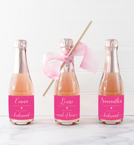 Paintly Hot Pink Gold | Printable Bridesmaid Proposal Label Template