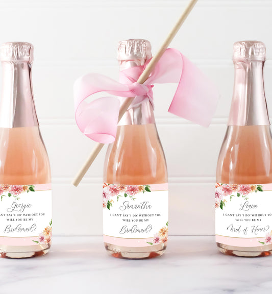 Quinn Floral Pink | Printable Bridesmaid Proposal Wine Label Template