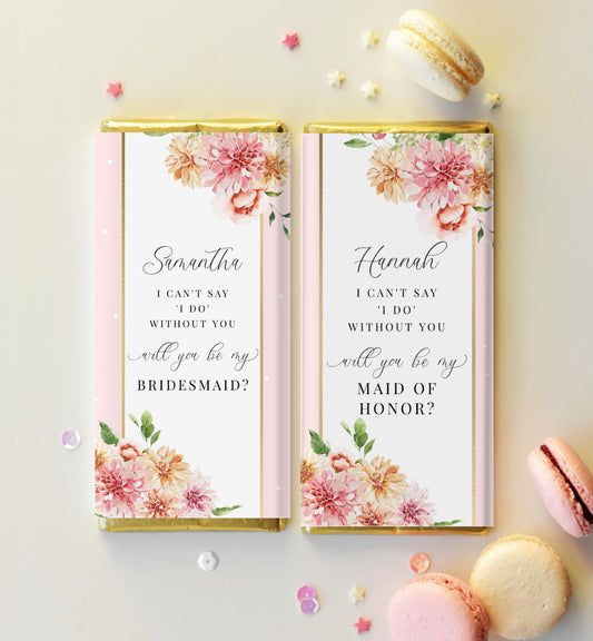 Quinn Floral Pink | Printable Bridesmaid Proposal Chocolate Bar Wrappers Template