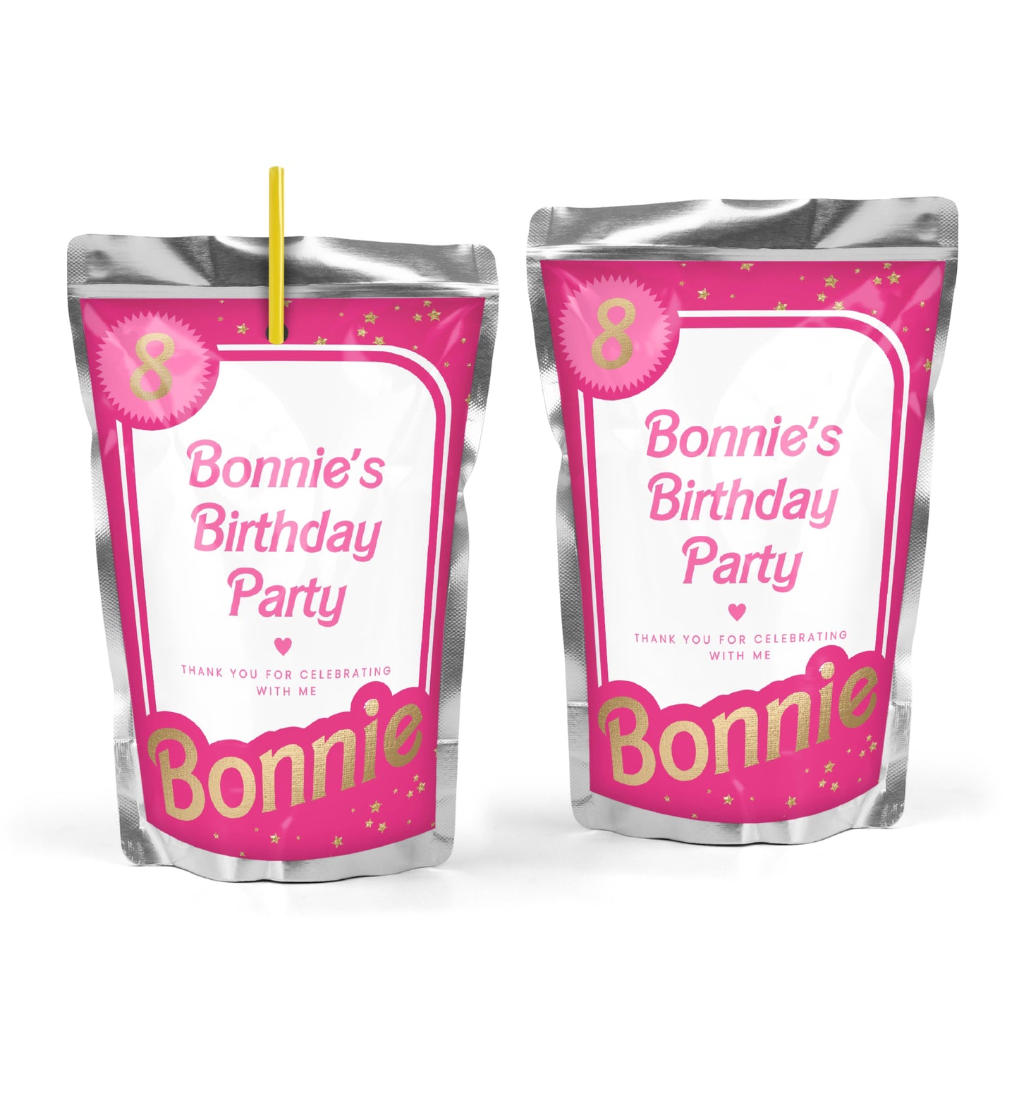 Barbie Party Hot Pink Gold | Printable Juice Pouch Label Template