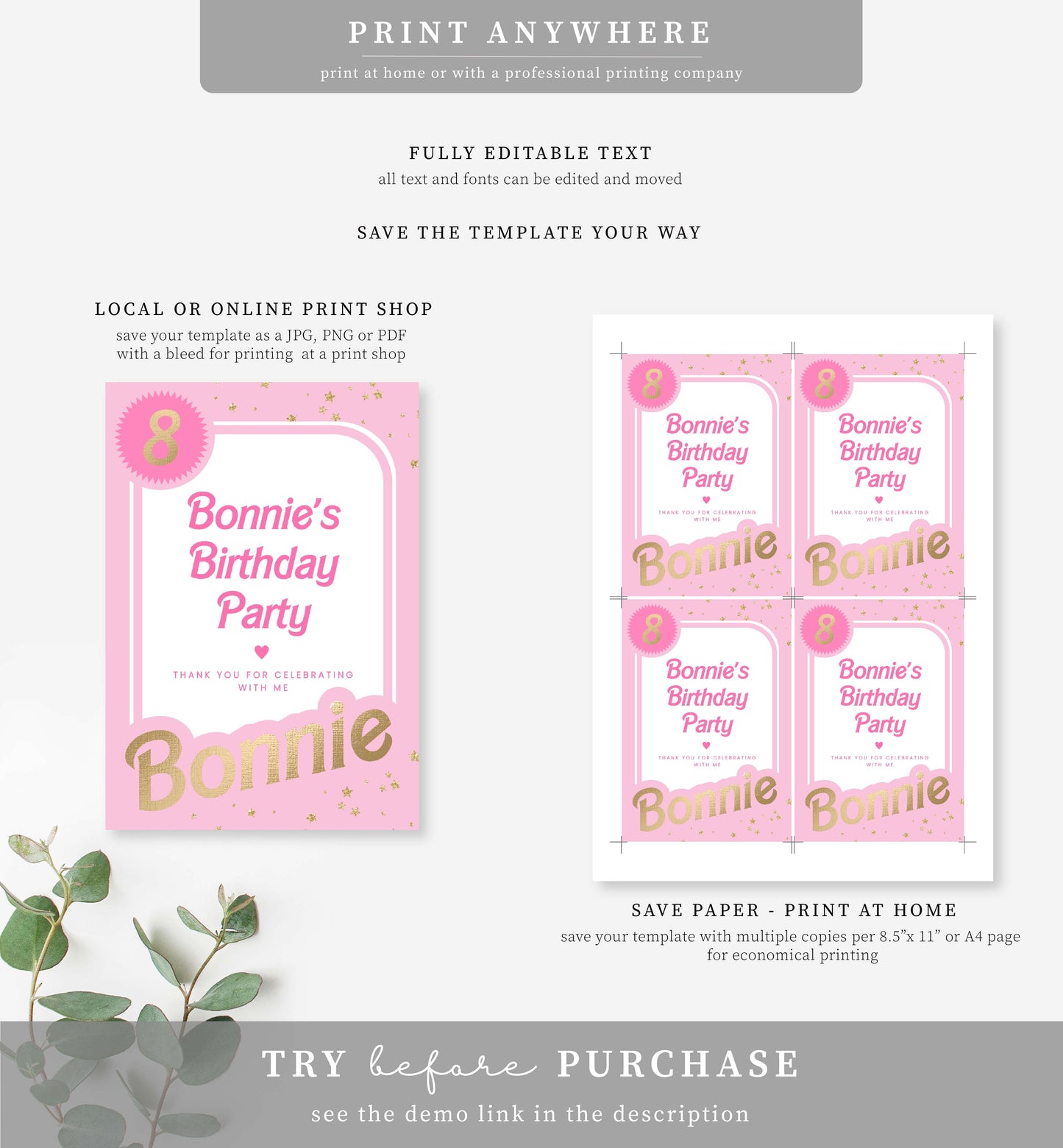 Barbie Party Pink Gold | Printable Juice Pouch Label Template
