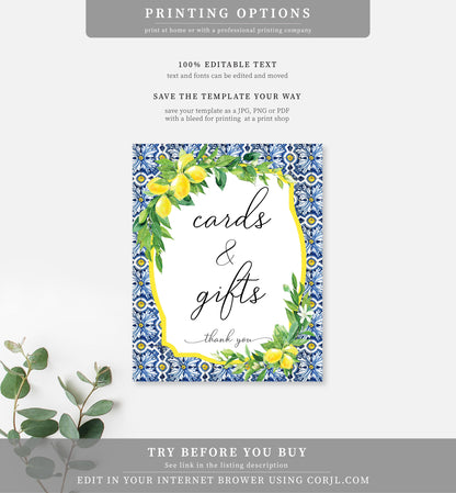 Positano Lemons | Printable Cards and Gifts Sign Template