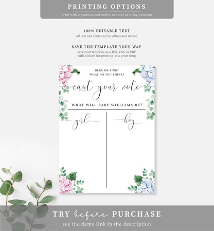 Ferras Blossom Pink Blue | Printable Gender Reveal Voting Game Sign Template