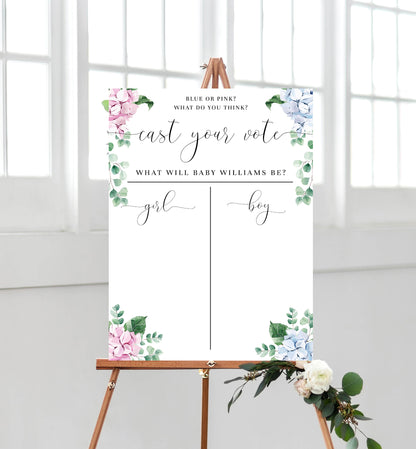 Ferras Blossom Pink Blue | Printable Gender Reveal Voting Game Sign Template