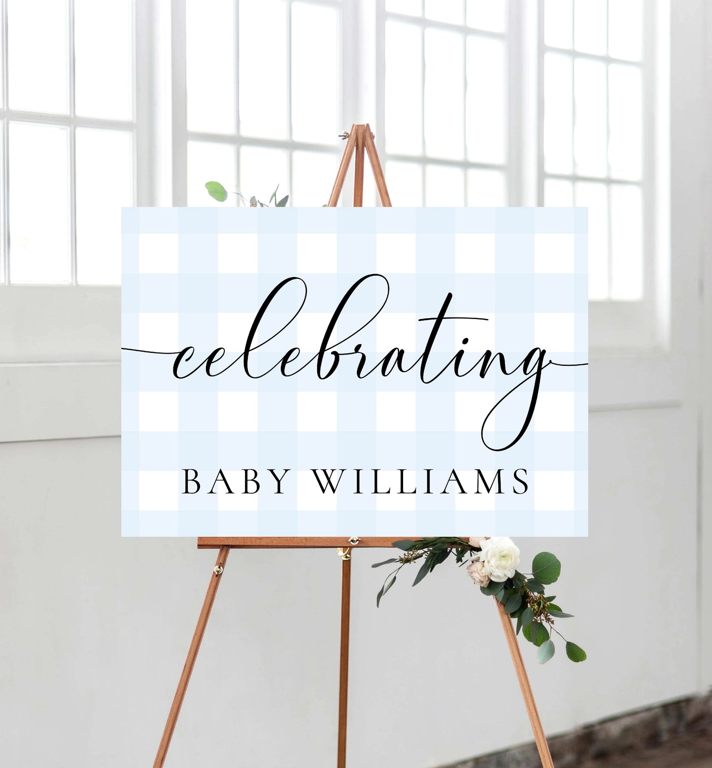 Gingham Blue | Printable Celebrating Welcome Sign Template