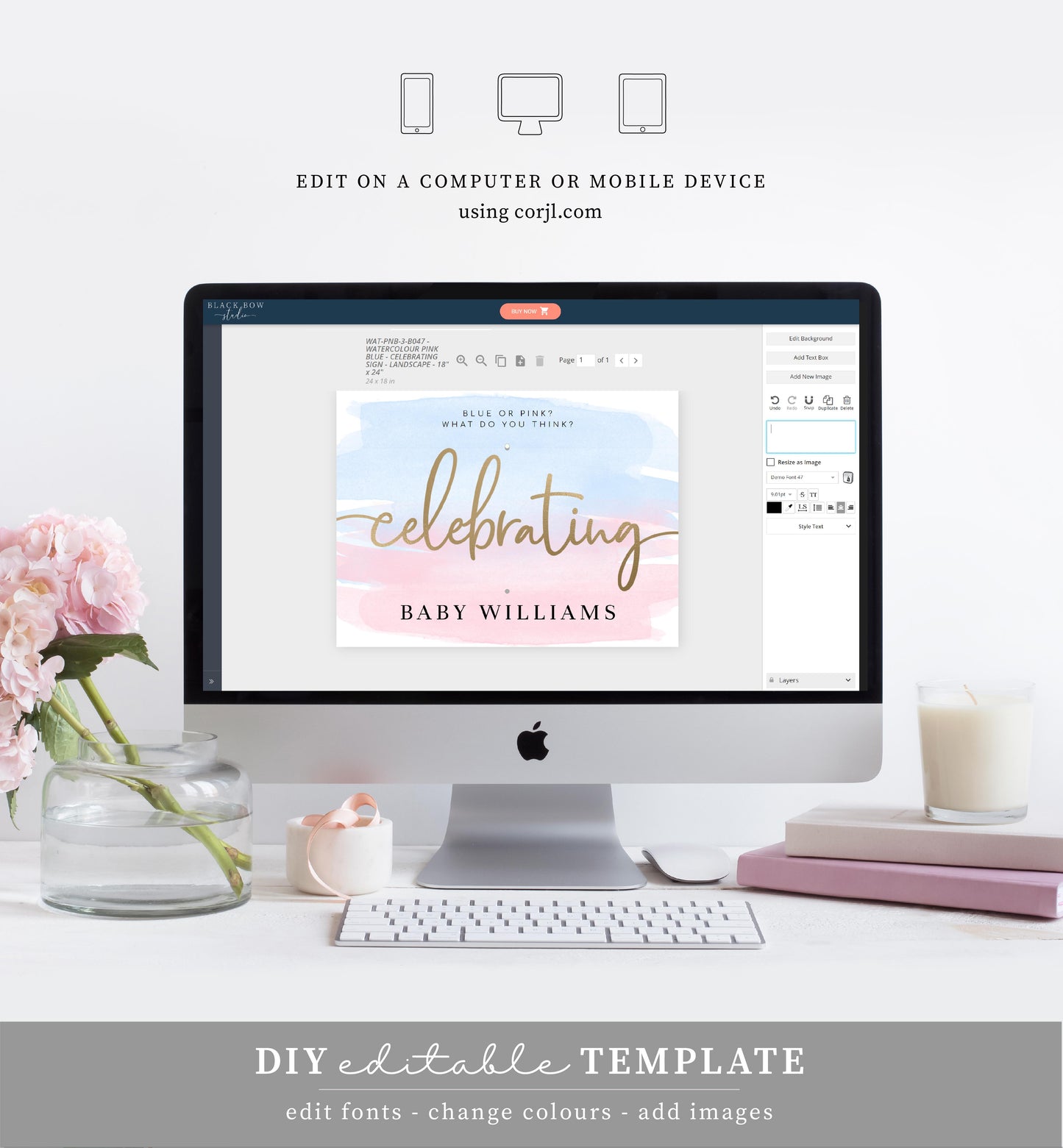 Watercolour Pink Blue | Printable Celebrating Welcome Sign