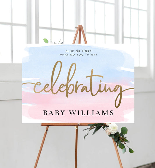 Watercolour Pink Blue | Printable Celebrating Welcome Sign