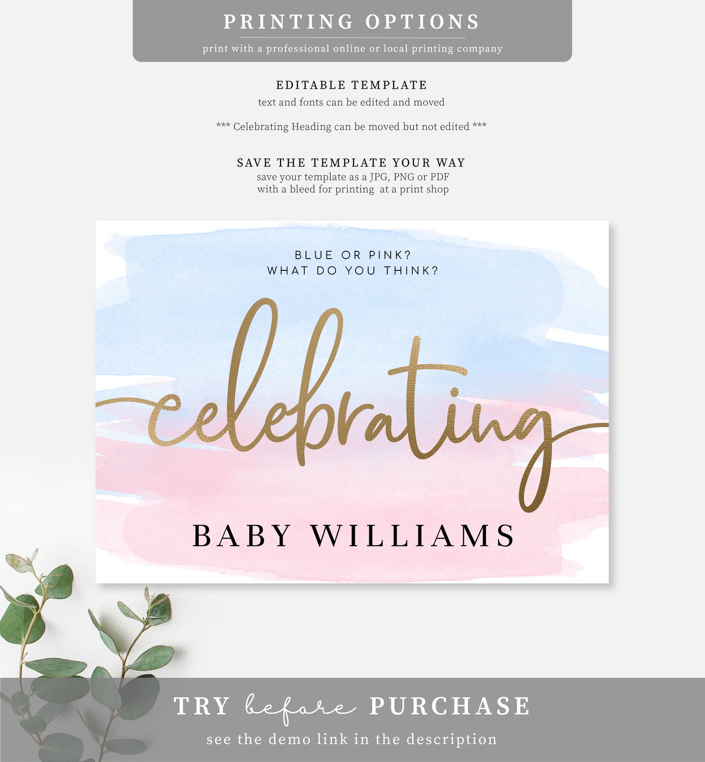 Watercolour Pink Blue | Printable Celebrating Welcome Sign