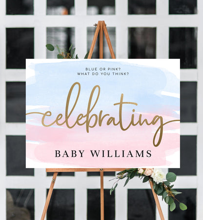 Watercolour Pink Blue | Printable Celebrating Welcome Sign