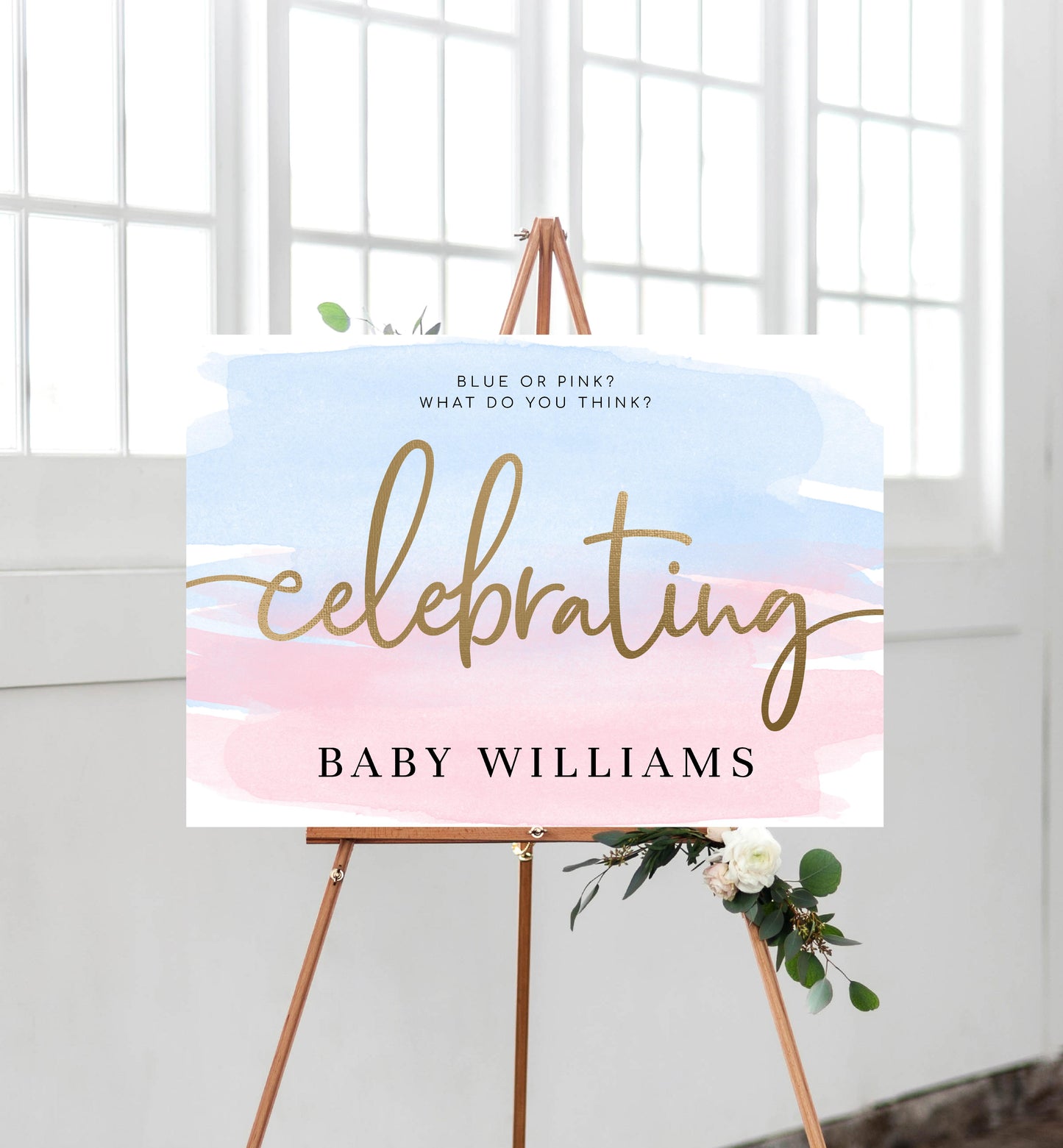 Watercolour Pink Blue | Printable Celebrating Welcome Sign