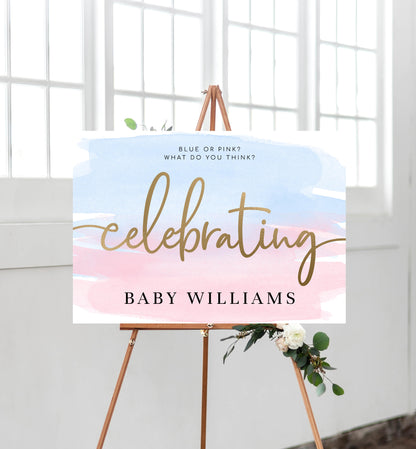 Watercolour Pink Blue | Printable Celebrating Welcome Sign