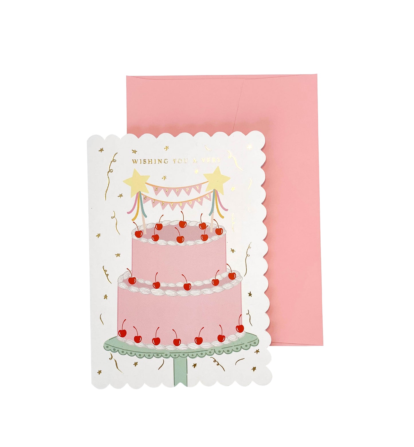 Cherry Cake Pink Gold | Birthday Greeting Card