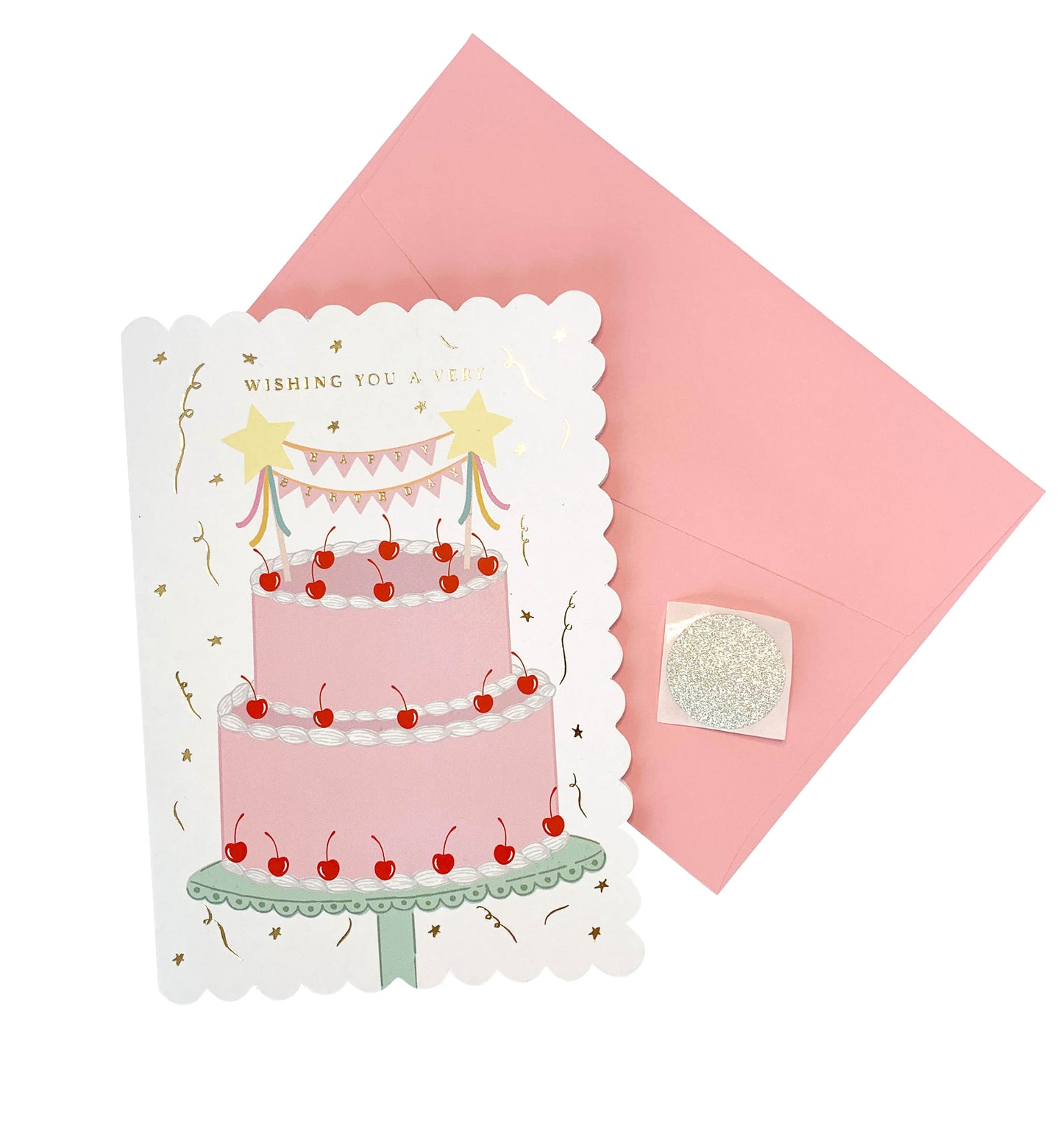 Cherry Cake Scalloped Birthday Greeting Card