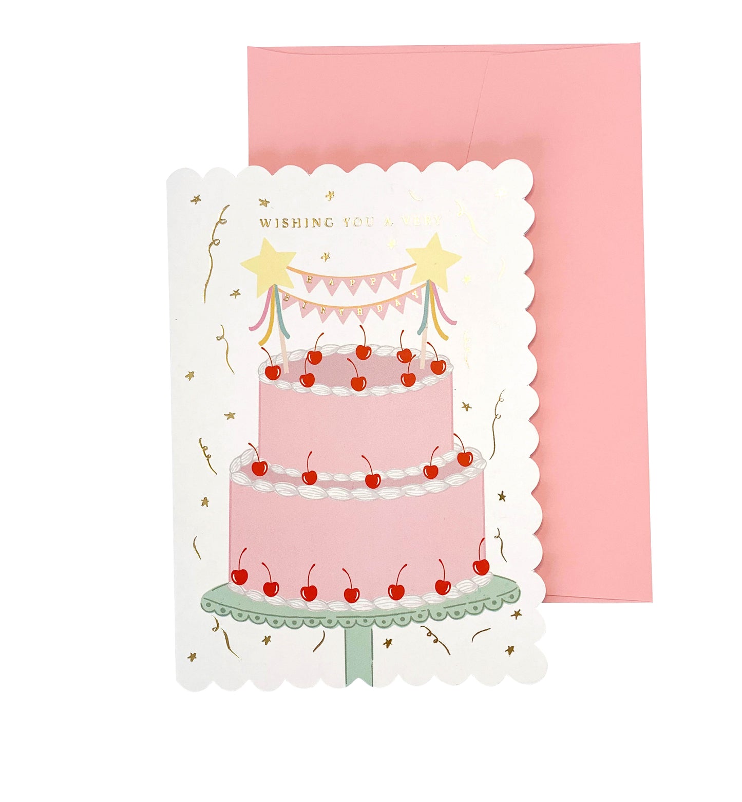 Cherry Cake Scalloped Birthday Greeting Card