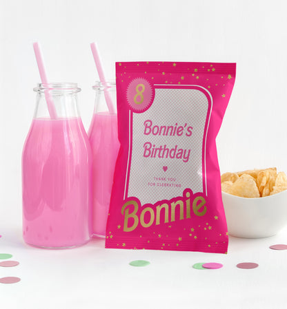 Barbie Party Hot Pink Gold | Printable Chip Packet Favour Template
