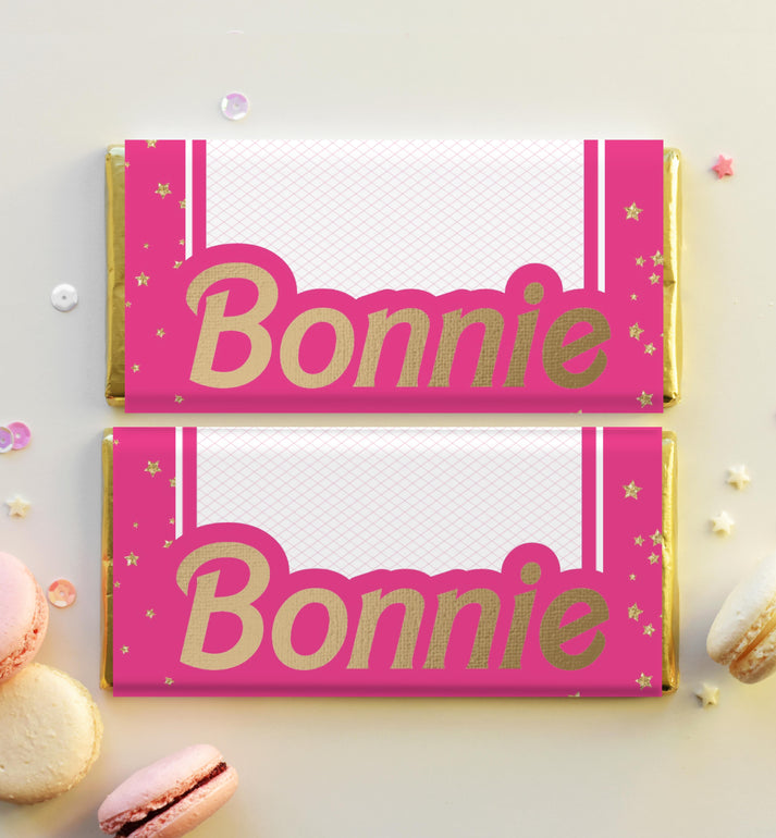 Barbie Party Hot Pink Gold | Printable Chocolate Bar Favour Wrappers T ...