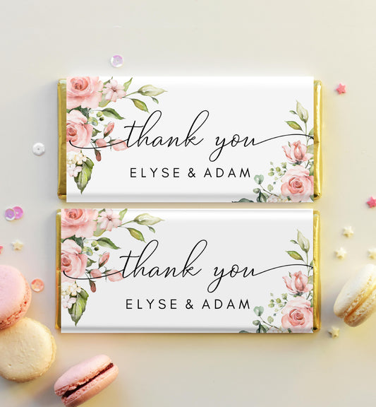Darcy Floral Pink | Printable Chocolate Bar Favour Wrappers Template - Black Bow Studio