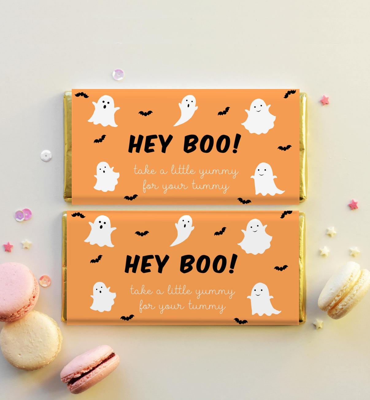 Friendly Ghost Orange Printable Halloween Chocolate Bar Favour Wrapp