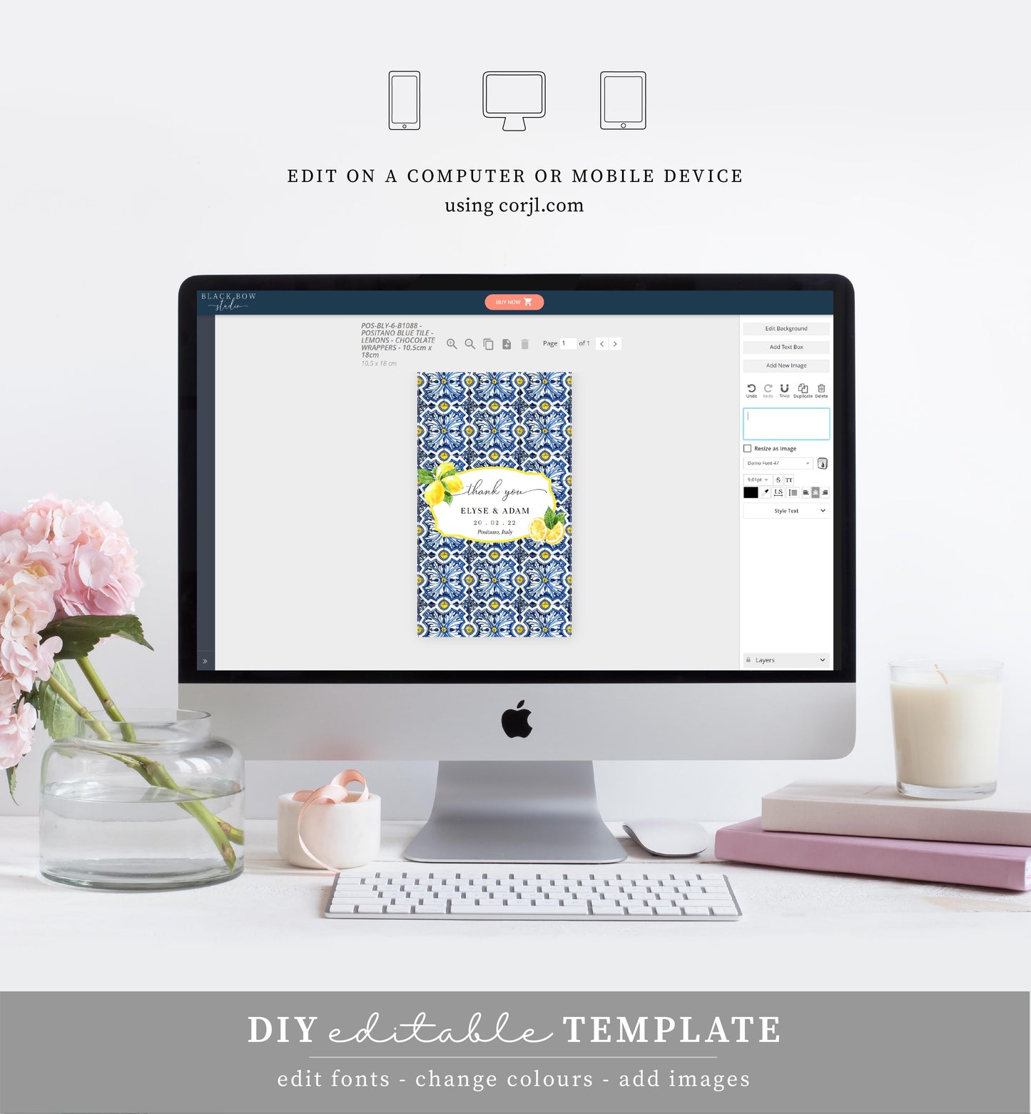 Positano Lemons | Printable Chocolate Bar Favour Wrappers Template