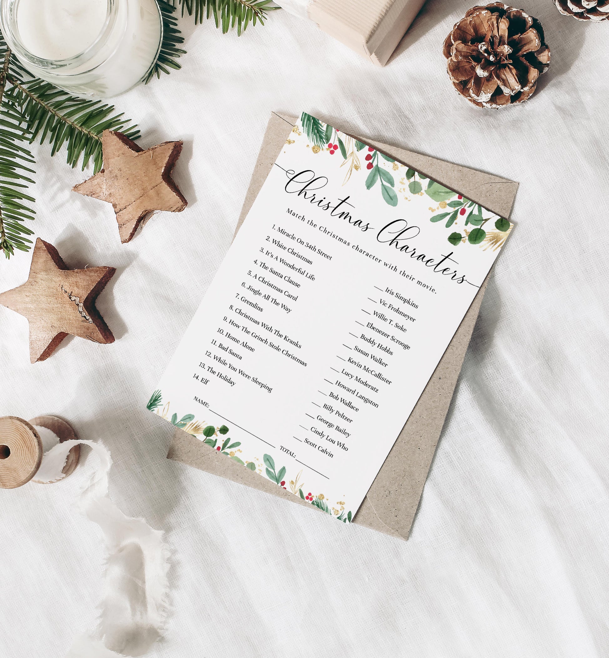 Merriment Christmas | Printable Christmas Movie Characters Game - Black Bow Studio