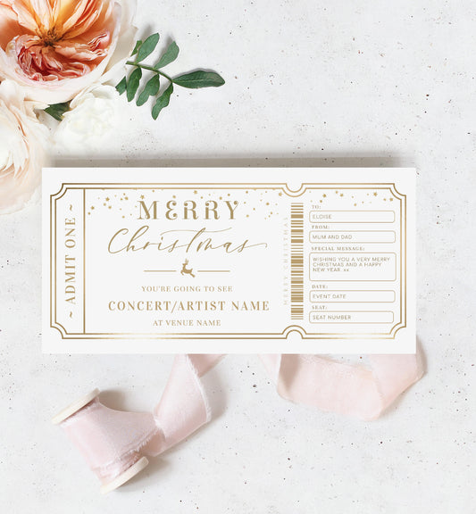 Paintly White Gold | Printable Concert Christmas Custom Gift Voucher Template