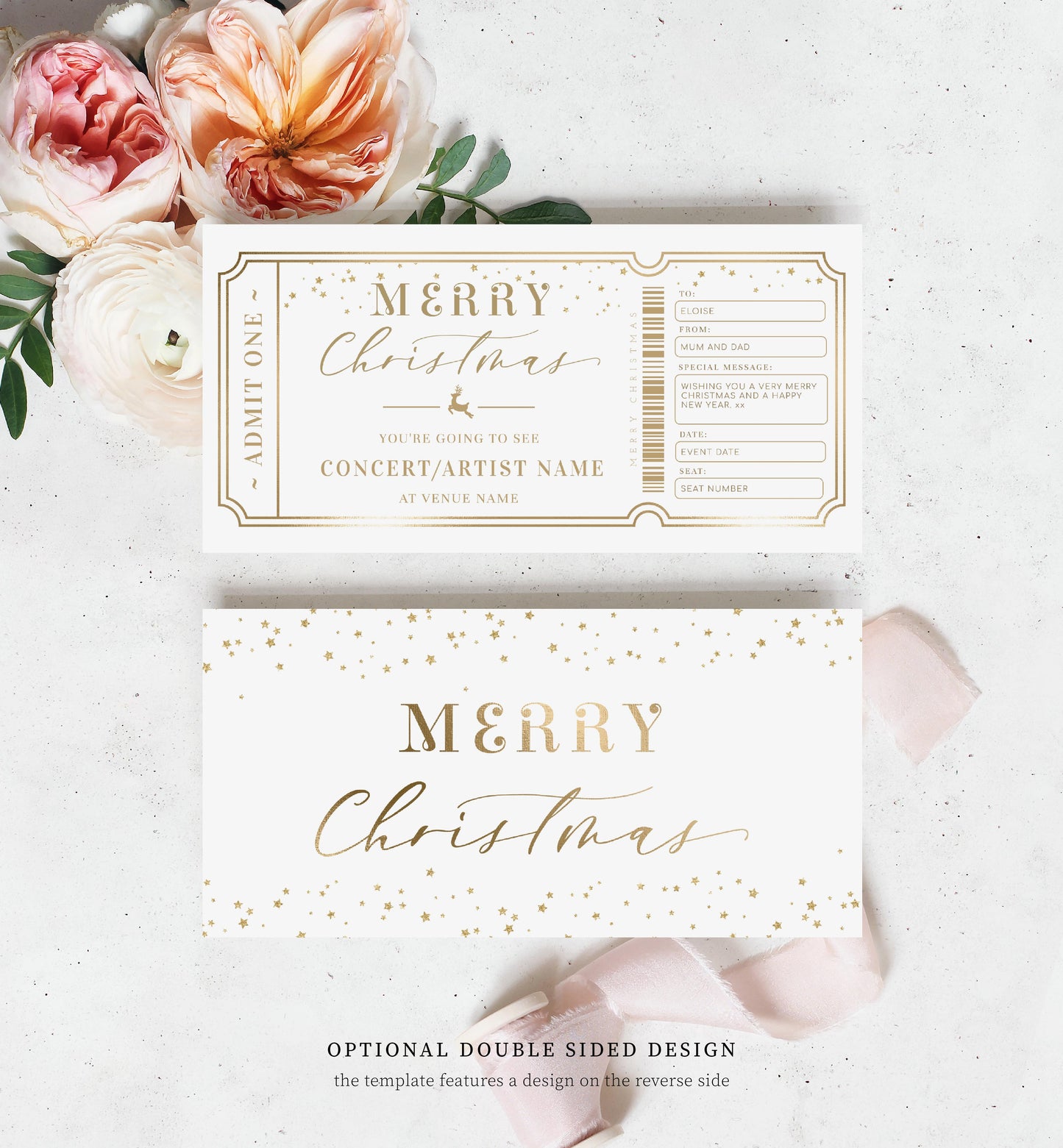 Paintly White Gold | Printable Concert Christmas Custom Gift Voucher Template