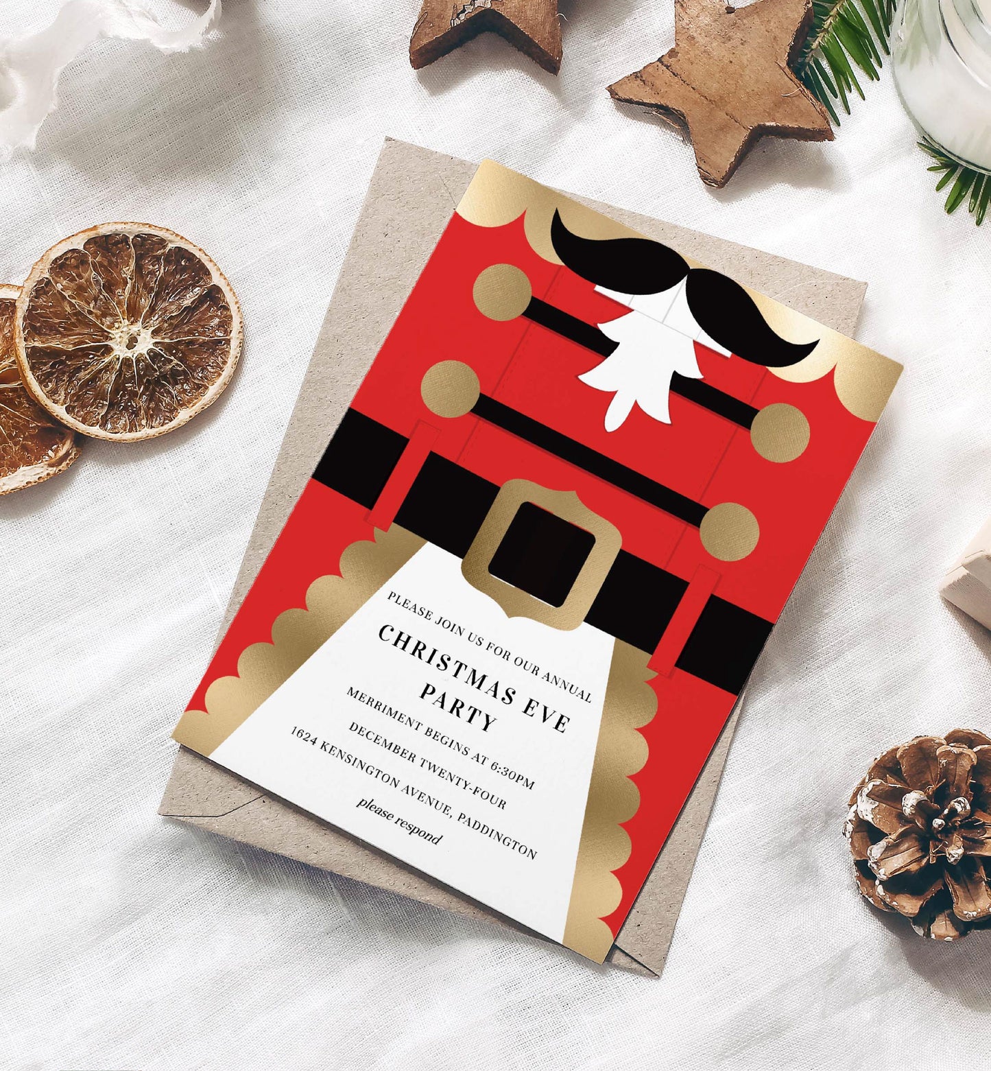 Nutcracker Coat Red | Printable Christmas Party Invitation