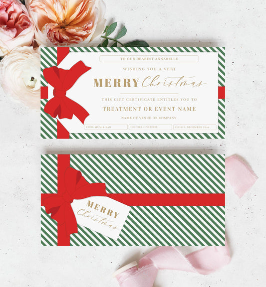 Stripe Green Red | Printable Christmas Custom Gift Voucher