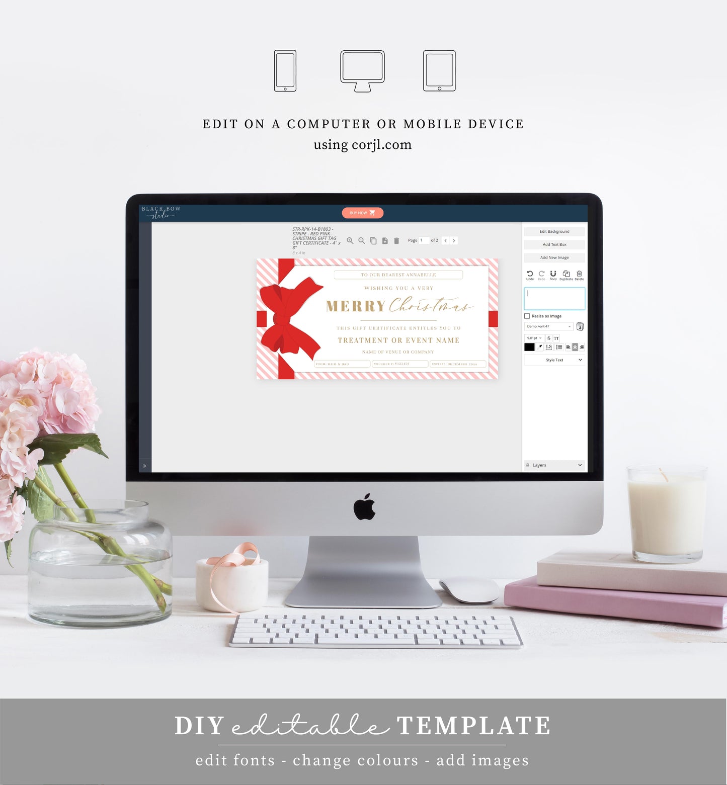 Stripe Pink Red | Printable Christmas Custom Gift Voucher