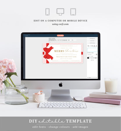 Stripe Pink Red | Printable Christmas Custom Gift Voucher