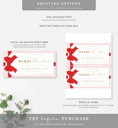 Stripe Pink Red | Printable Christmas Custom Gift Voucher