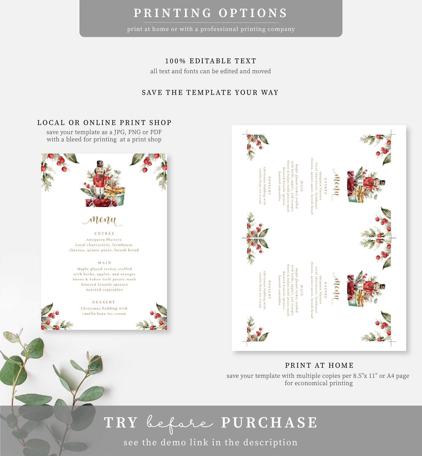 Nutmeg Noel Nutcracker | Printable Christmas Menu
