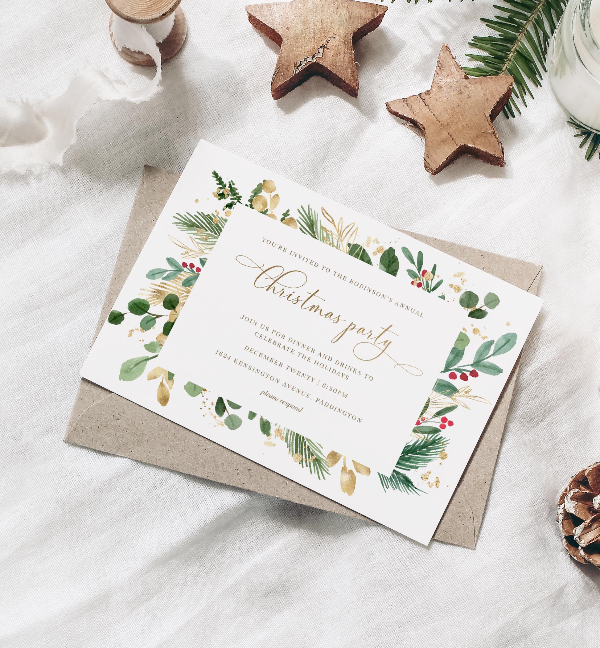 Merriment Christmas | Printable Christmas Party Invitation - Black Bow Studio