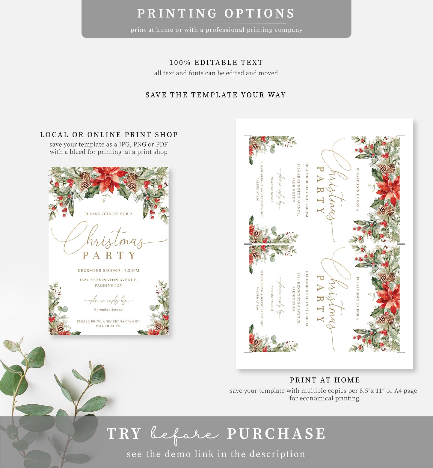 Nutmeg Noel | Printable Christmas Party Invitation