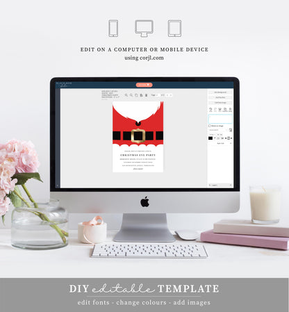 Santa Coat Red | Printable Christmas Party Invitation - Black Bow Studio