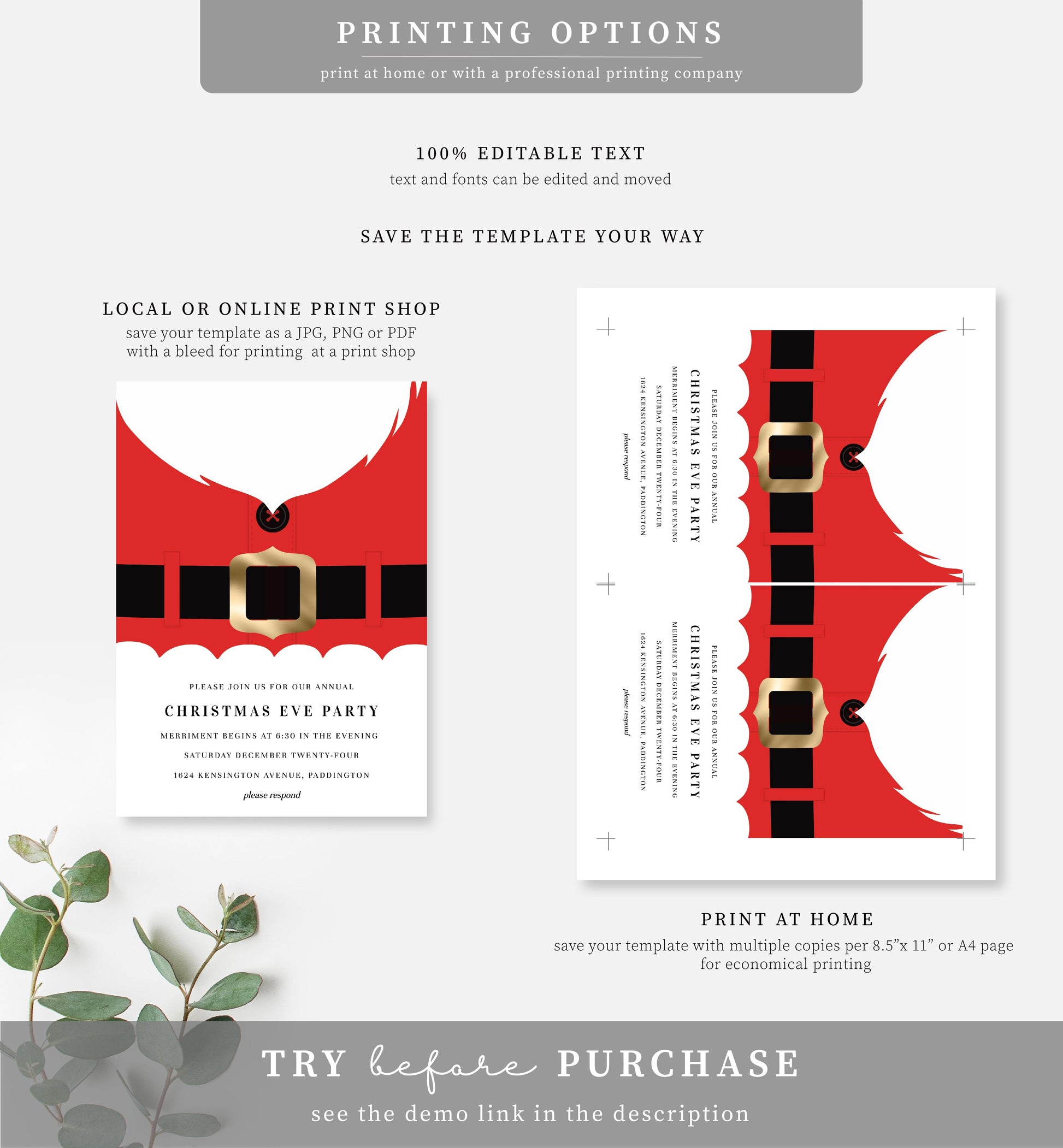 Santa Coat Red | Printable Christmas Party Invitation - Black Bow Studio