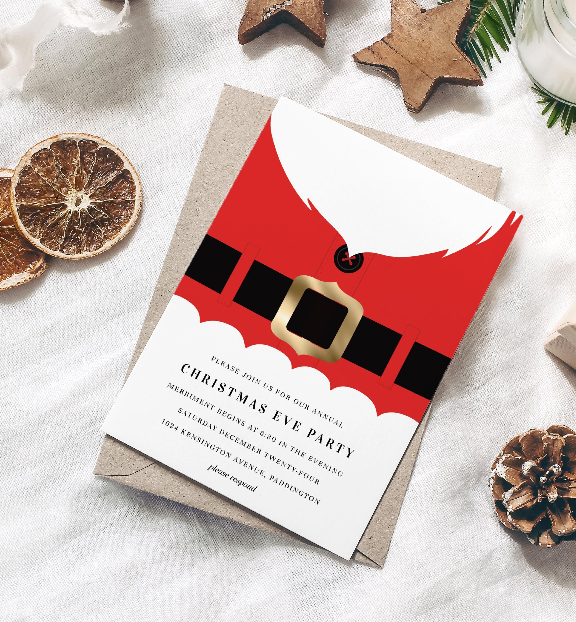 Santa Coat Red | Printable Christmas Party Invitation - Black Bow Studio
