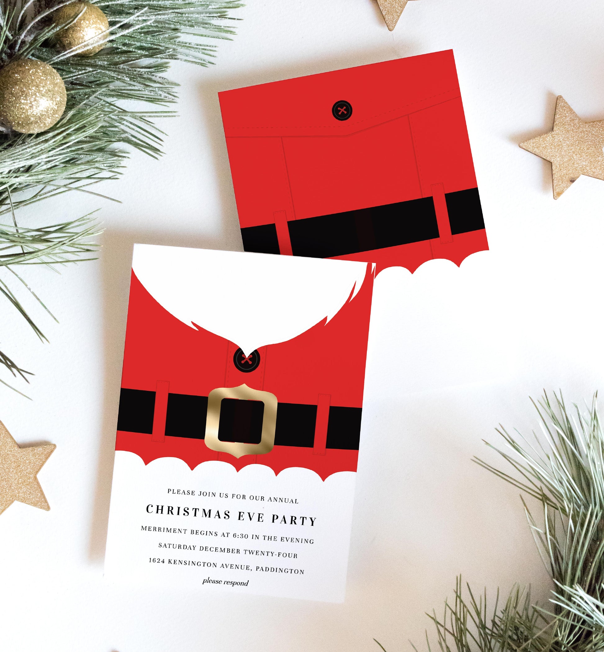 Santa Coat Red | Printable Christmas Party Invitation - Black Bow Studio