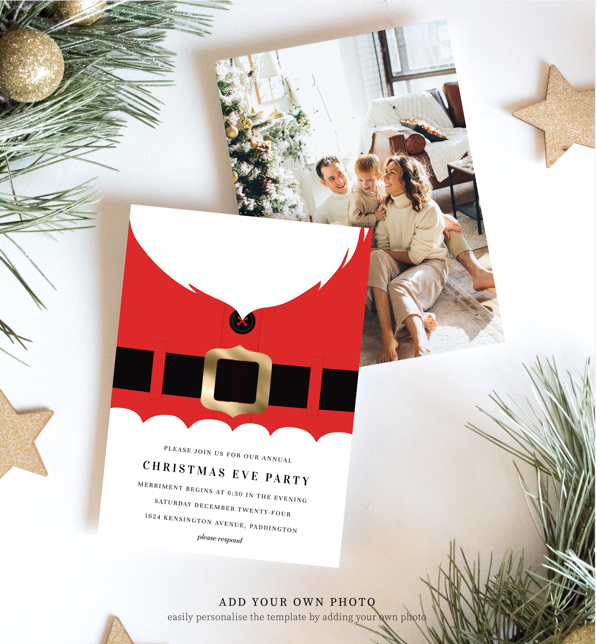 Santa Coat Red | Printable Christmas Party Invitation - Black Bow Studio