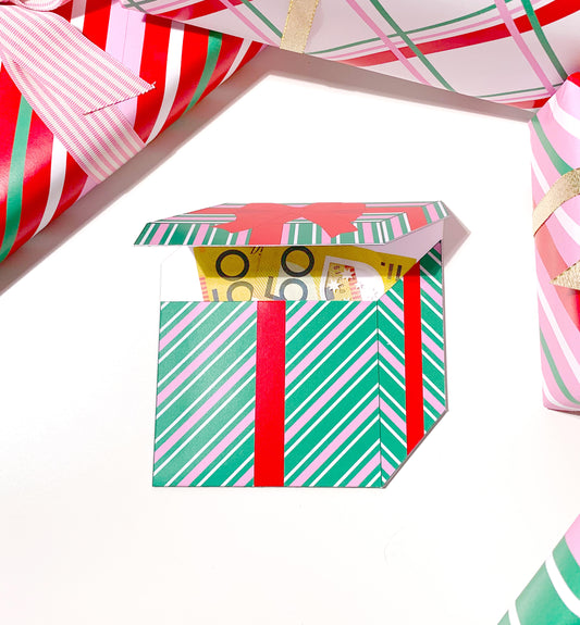 Stripe Green Pink | Printable Christmas Present Money Wallet Template