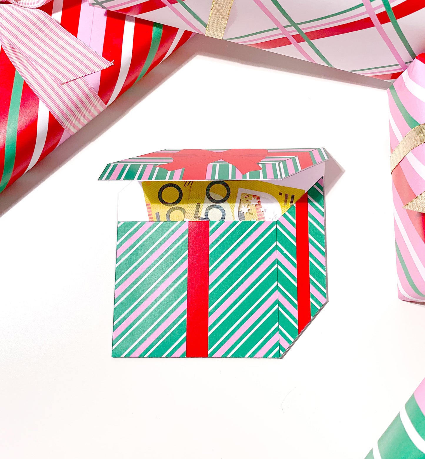 Stripe Green Pink | Printable Christmas Present Money Wallet Template